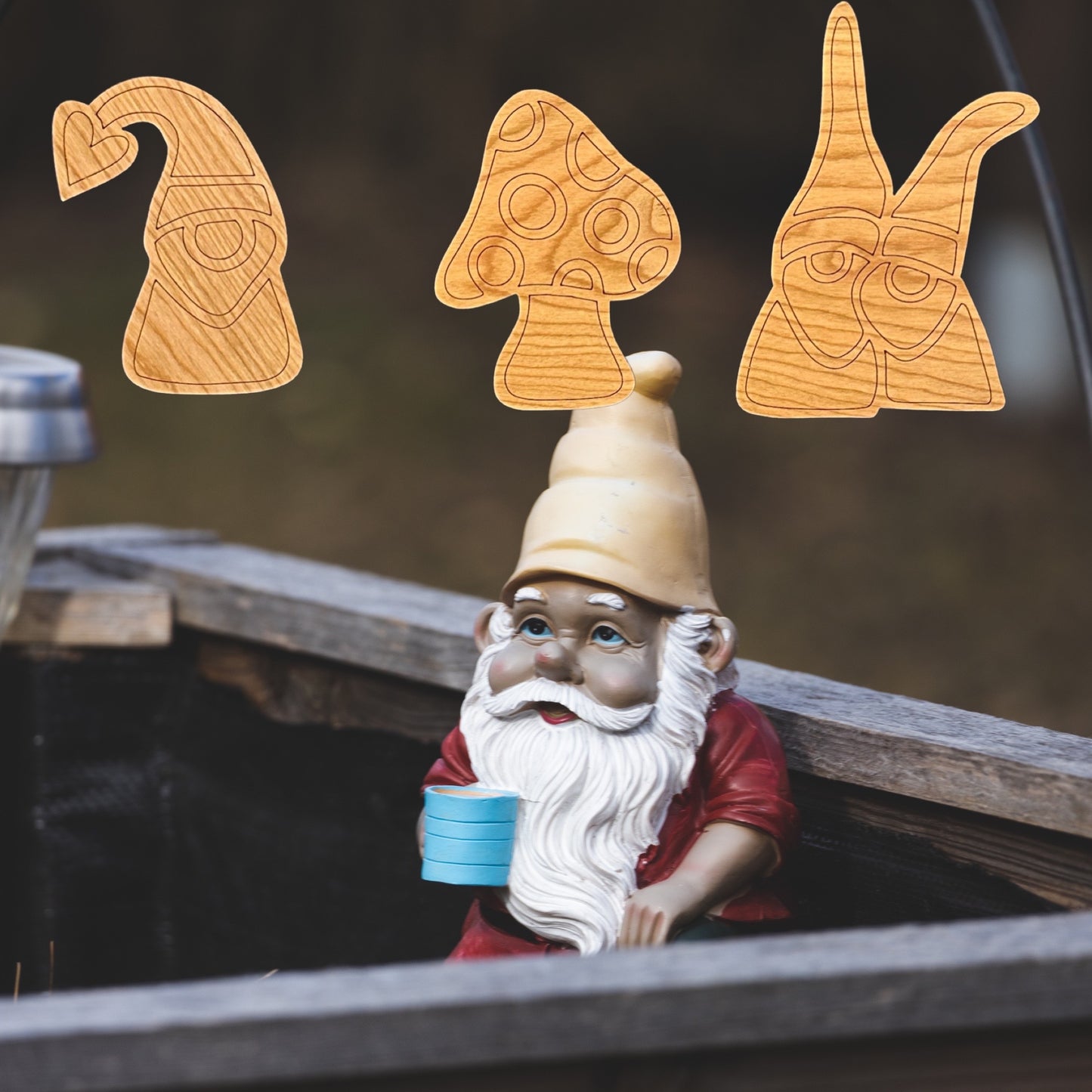 Whimsical Gnome Laser Cut Lightweight Wood Magnets Set of 3
