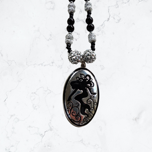 Silver and Black Mermaid Pendant Bead Necklace & Earring Set