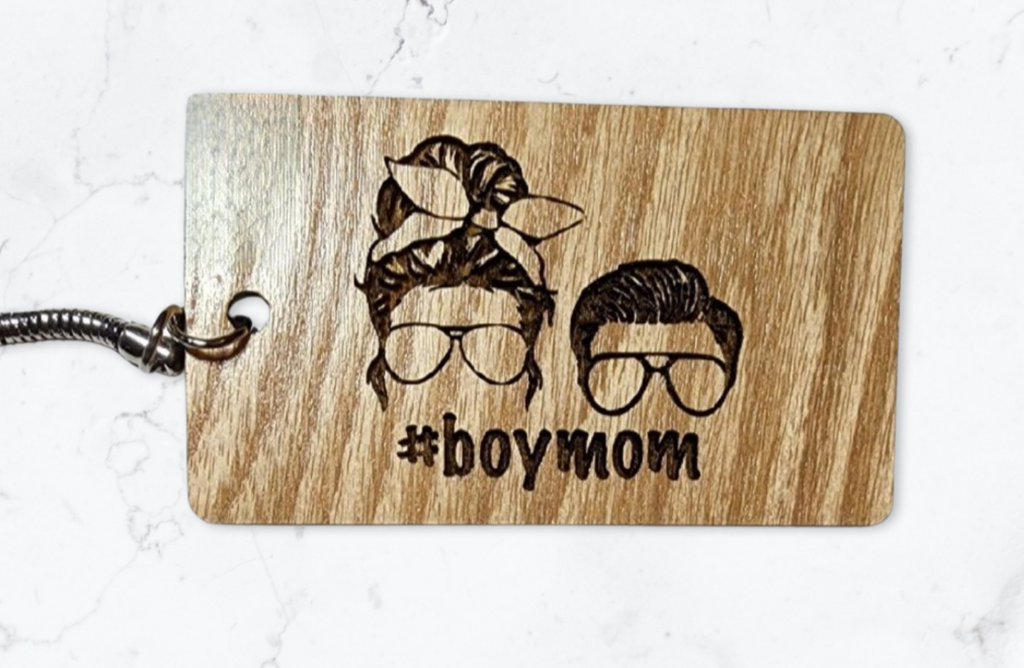 Boy Mom Laser Cut Lightweight Wood Keychain