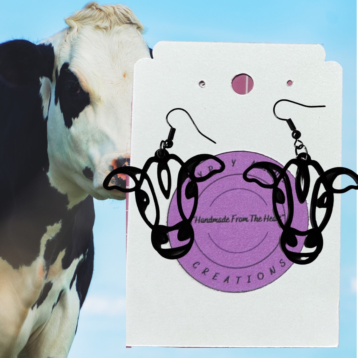 Cow Head Laser Cut Lightweight Acrylic Earrings