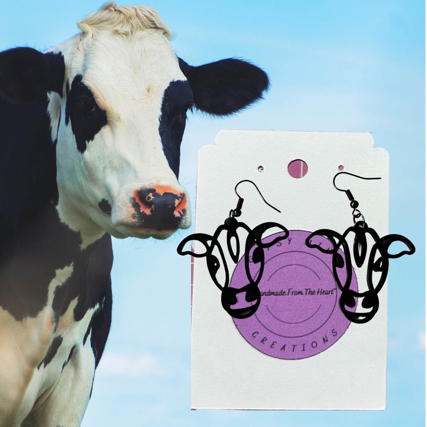 Cow Head Laser Cut Lightweight Acrylic Earrings