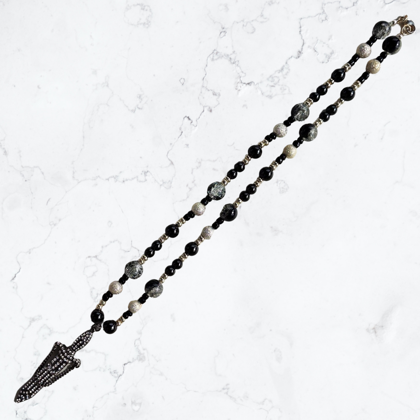 Diamond Sword Pendant Bead Necklace
