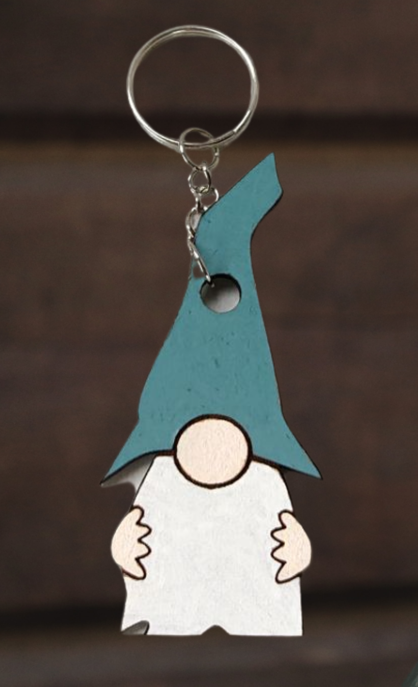 Gnome Laser Cut Lightweight Painted Wood Keychain