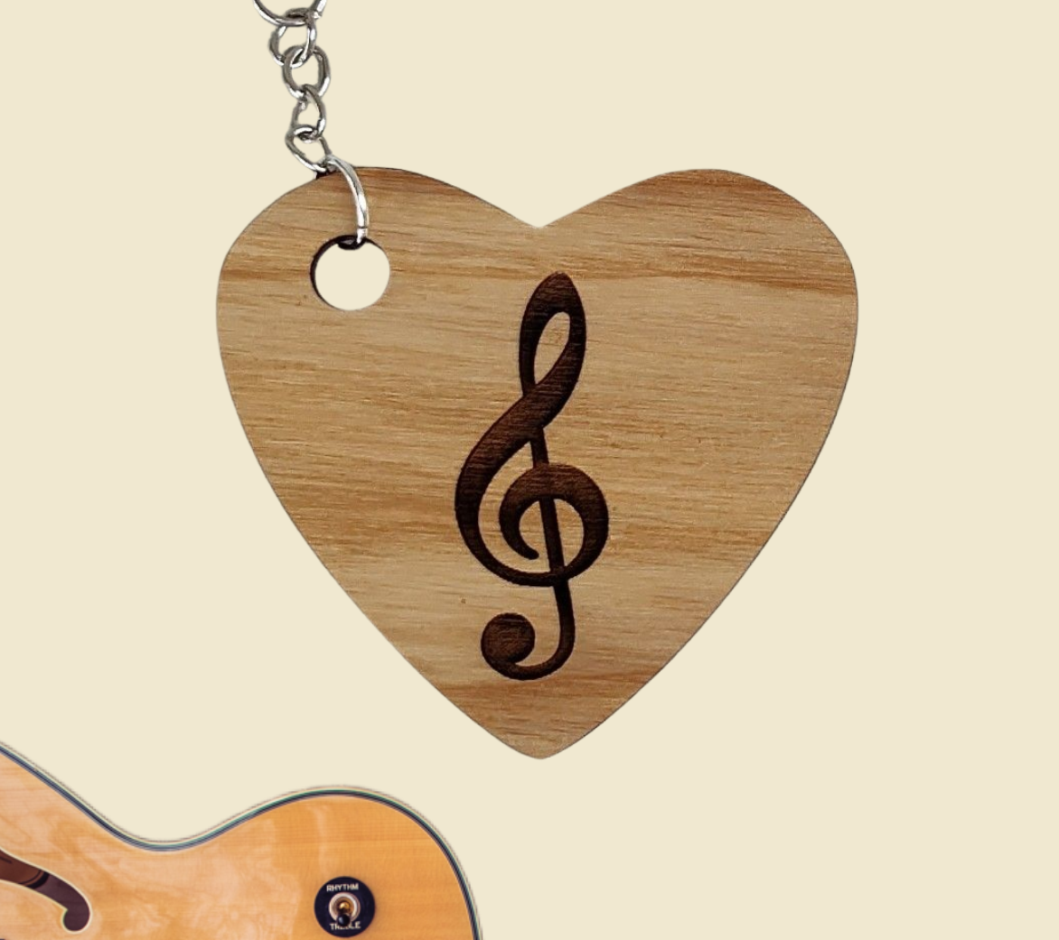 Musical Heart Laser Cut Lightweight Wood Keychain