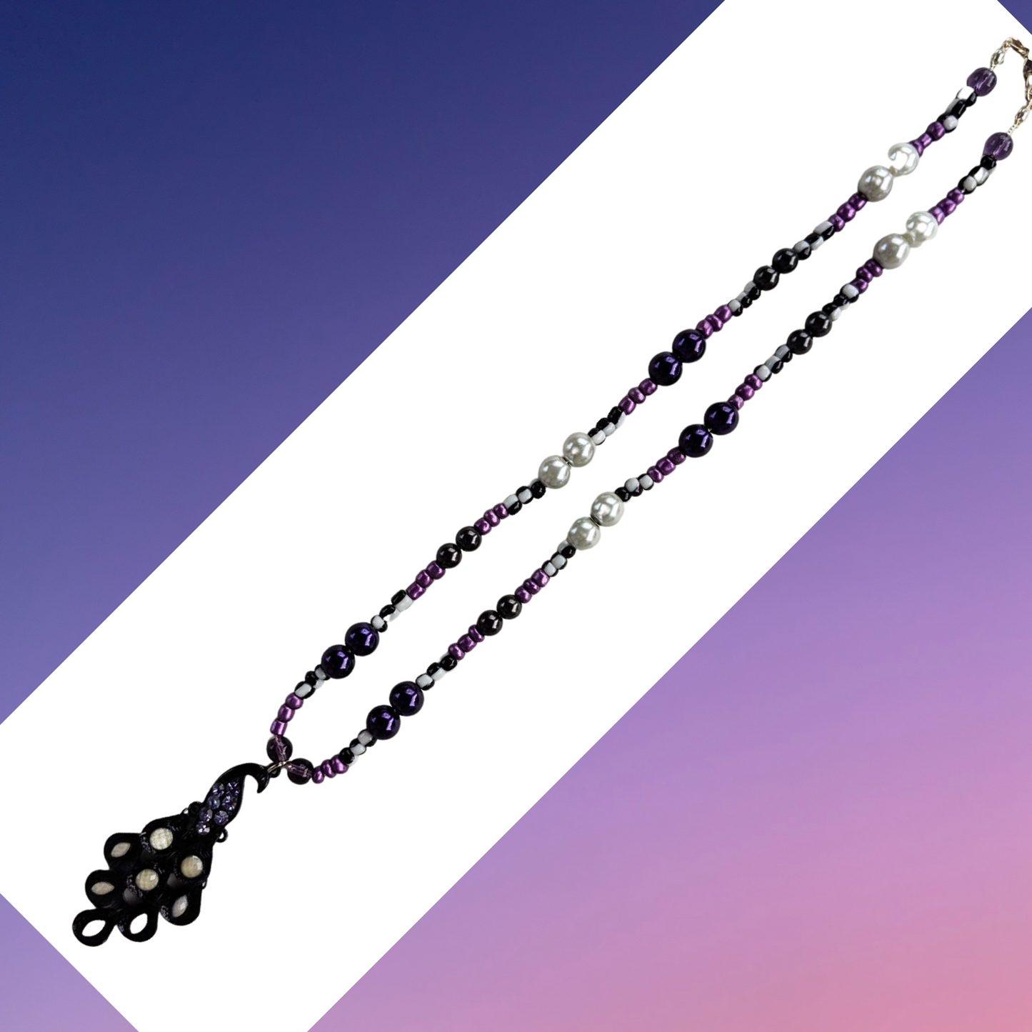 Purple Peacock Pendant Bead Necklace