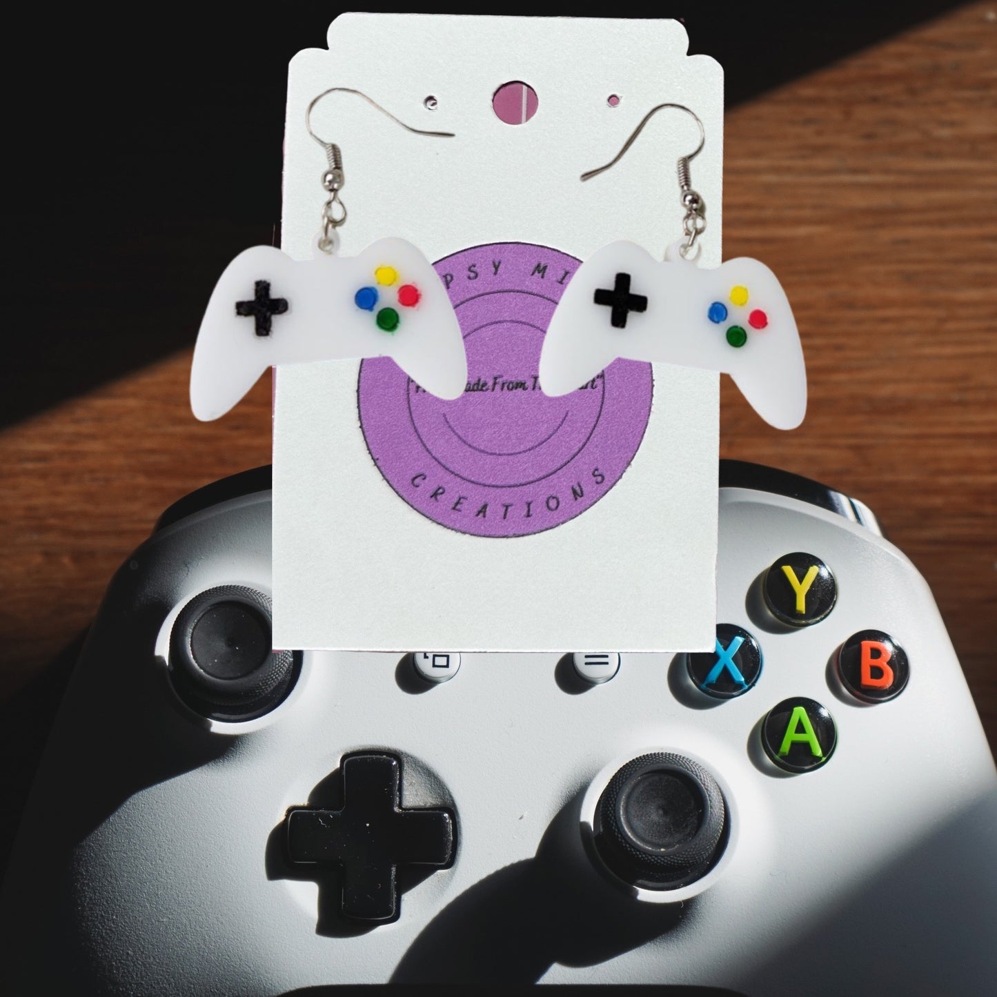 White Video Game Controller Laser Cut Lightweight Acrylic Earrings