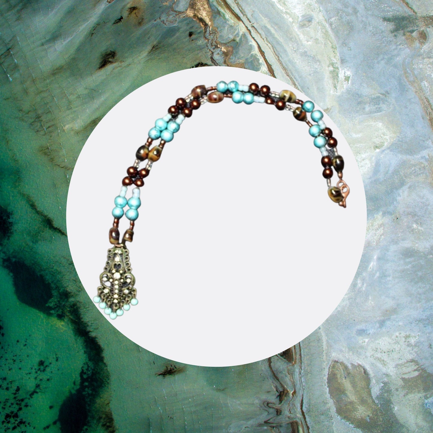 Open Chandelier Pendant Bead Necklace & Earring Set