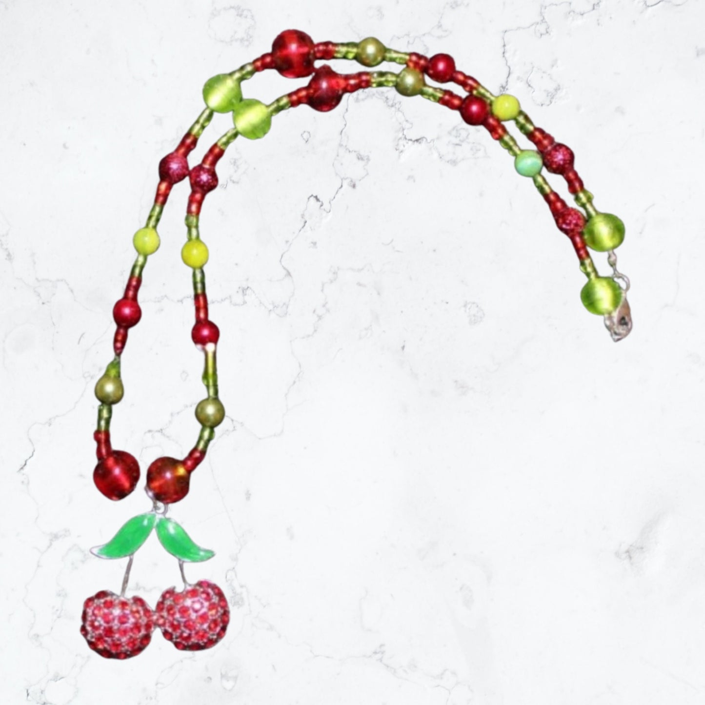 Red Cherries Pendant Bead Necklace