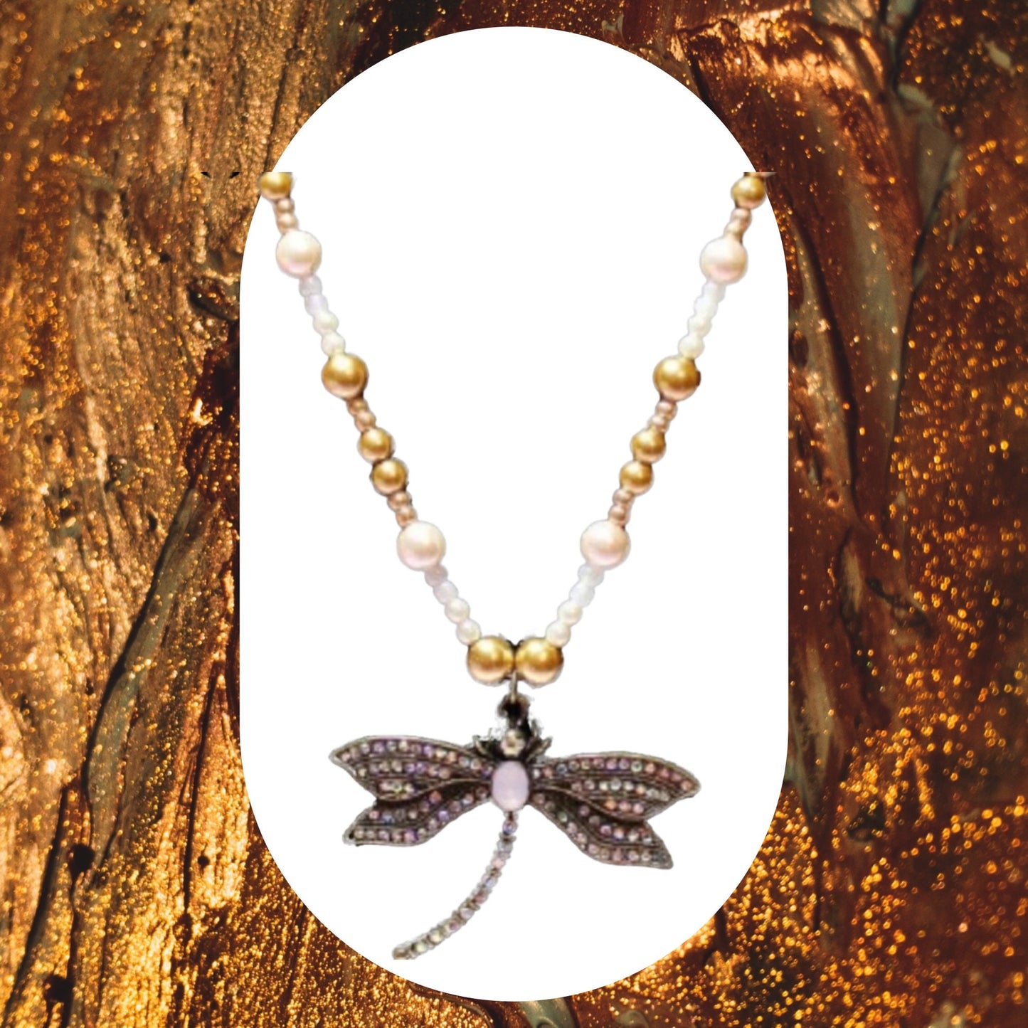Diamond Dragonfly Pendant Bead Necklace
