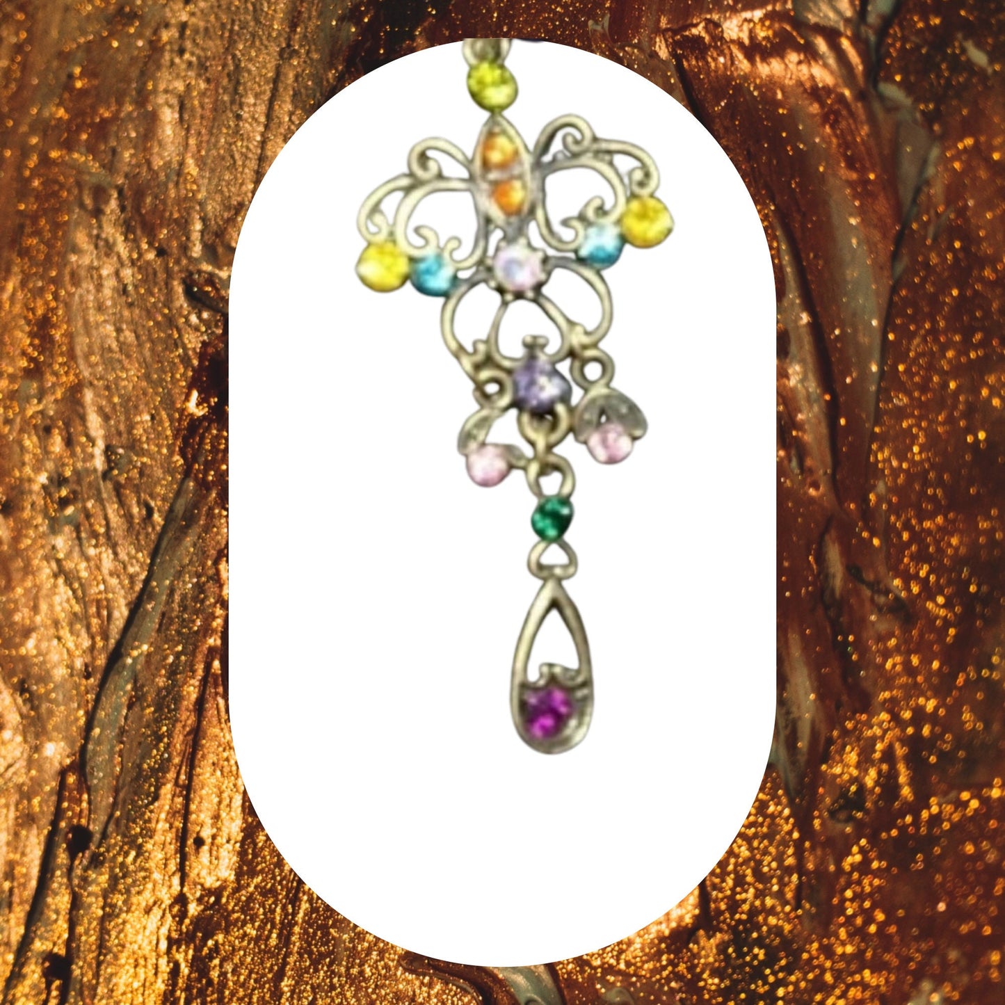 Jewel Gold Tone Charm Pendant Bead Necklace