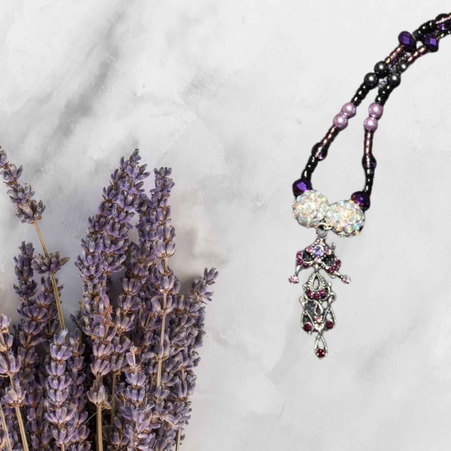 Purple and Black Chandelier Pendant Bead Necklace